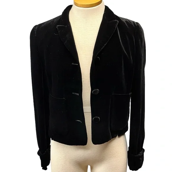 Emporio Armani Cropped Velvet Blazer in Black Womens